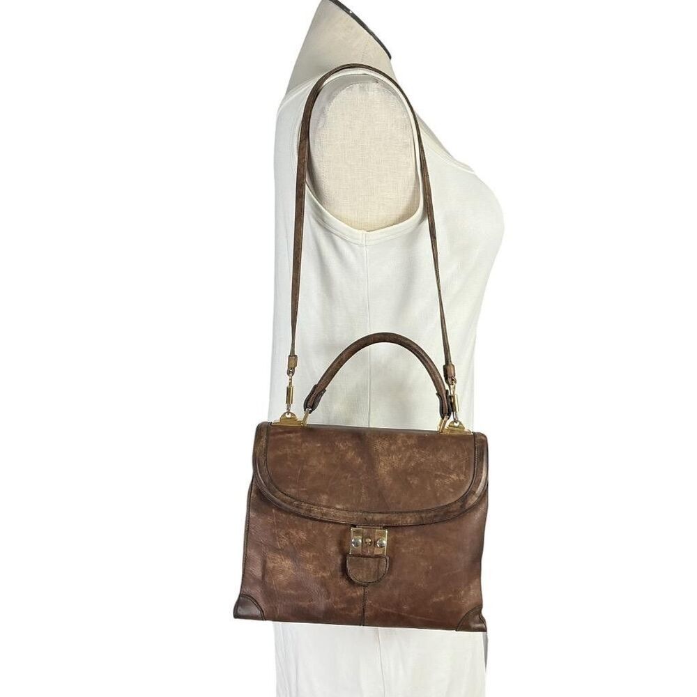 Gold Pfeil Leather Shoulder Bag Brown Medium Top Handle Shoulder Strap Vintage